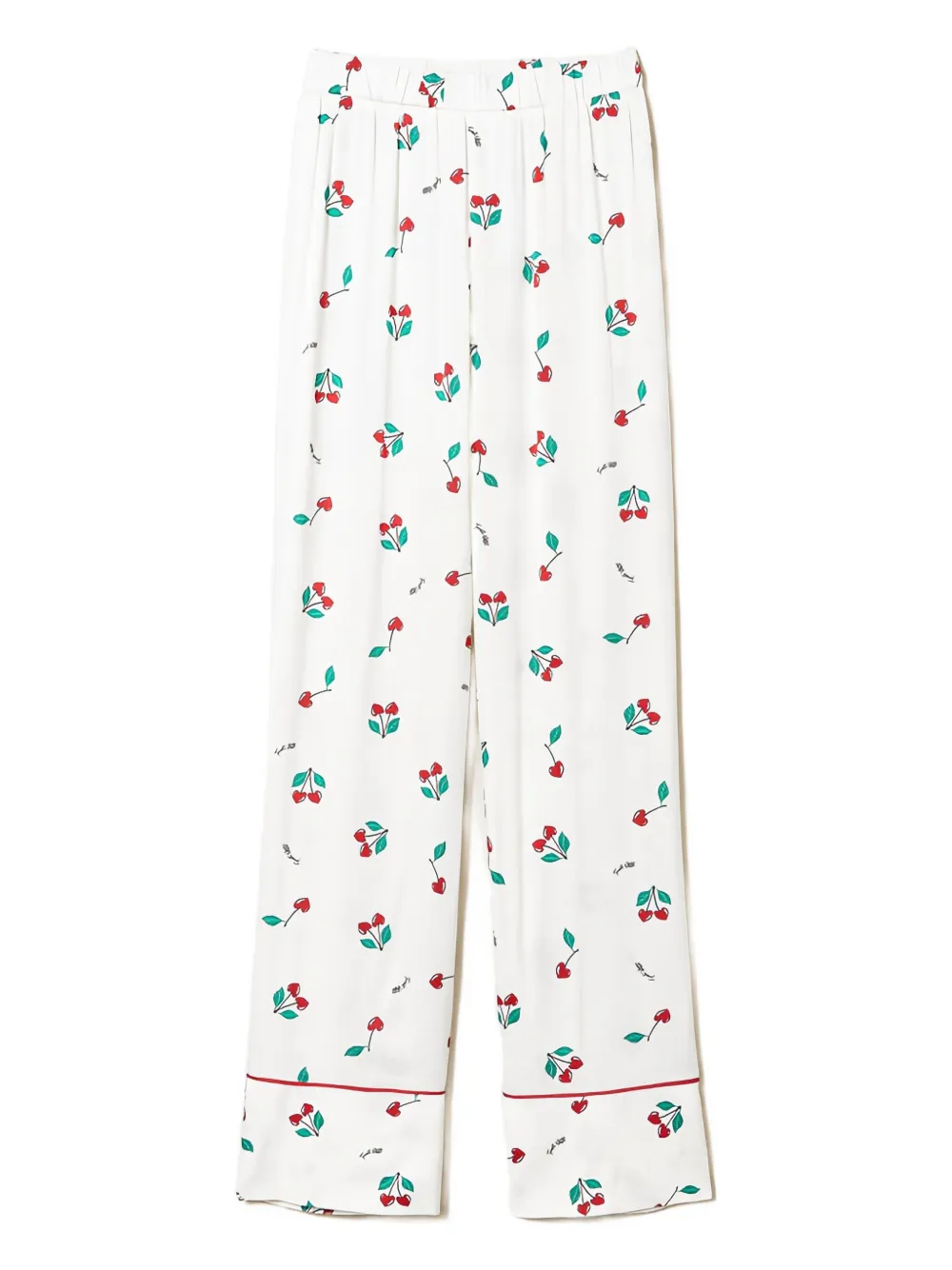 Twinset Cherry-pattern Satin Pajama Bottoms In White