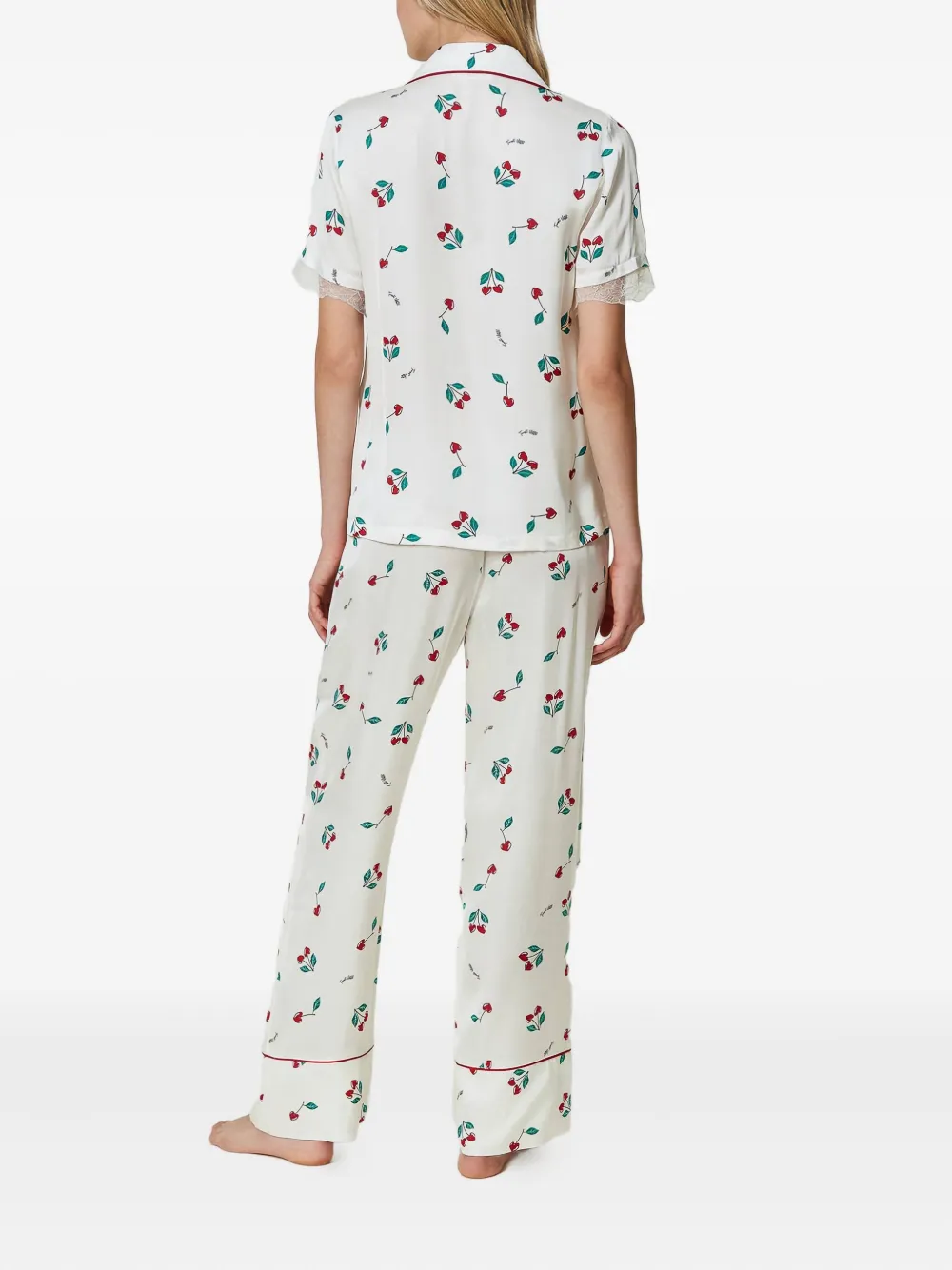 Twinset Cherry-pattern Satin Pajama Bottoms In White
