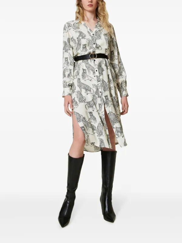 TWINSET jaguar-print Midi Shirt Dress White FARFETCH JO