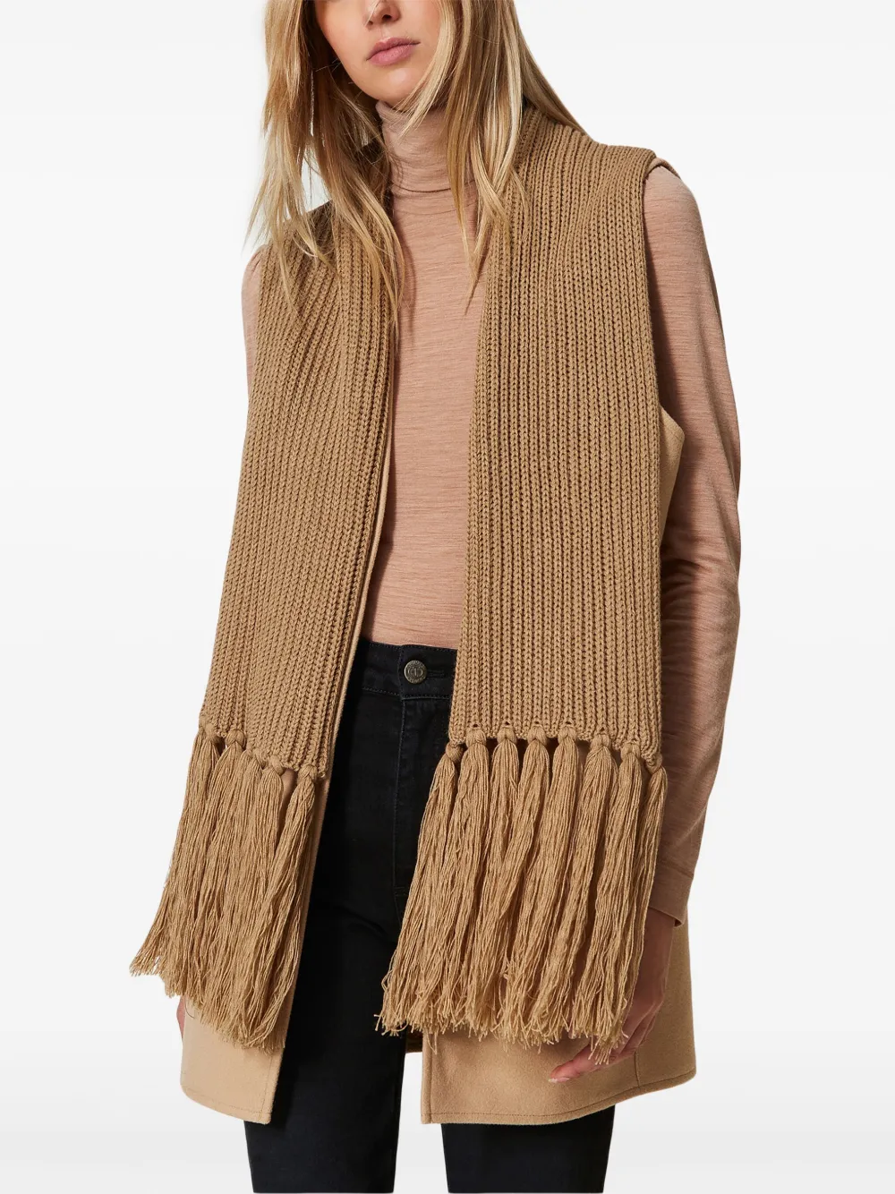 TWINSET Gebreide sjaal met franje - Bruin