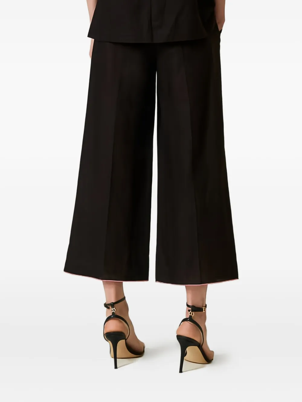 Twinset Embroidered Wide-leg Trousers In Black