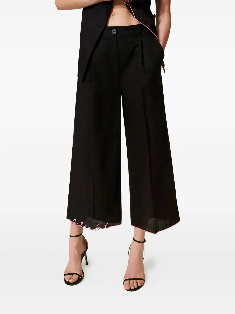 Twinset Embroidered Wide-leg Trousers In Black