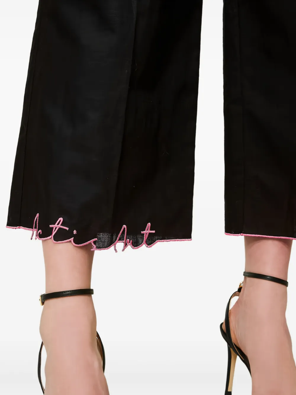 Twinset Embroidered Wide-leg Trousers In Black