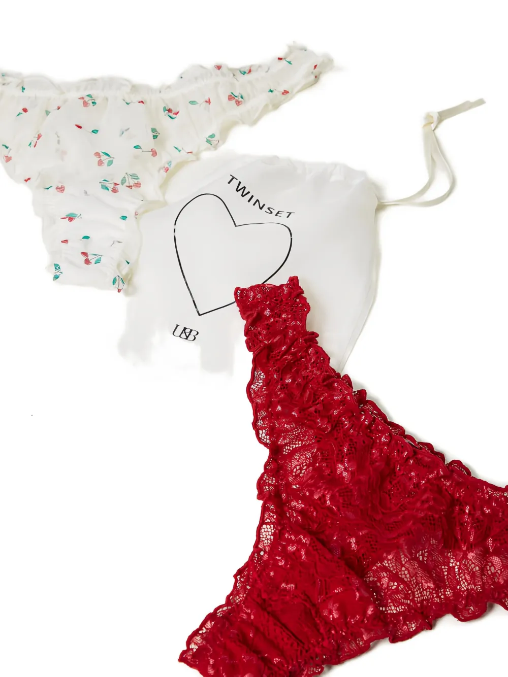 Twinset Ruffled-lace Thong Set (set Of Two) In Red