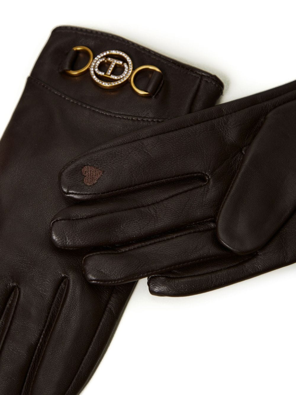 Shop Twinset Logo-plaque Leather Gloves In Brown