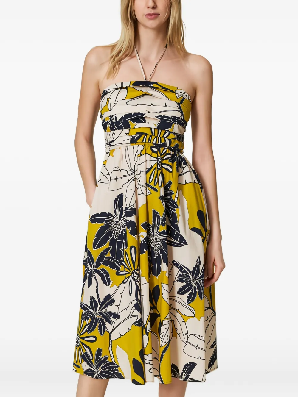 TWINSET Midi-halterjurk met bloemenprint - Geel