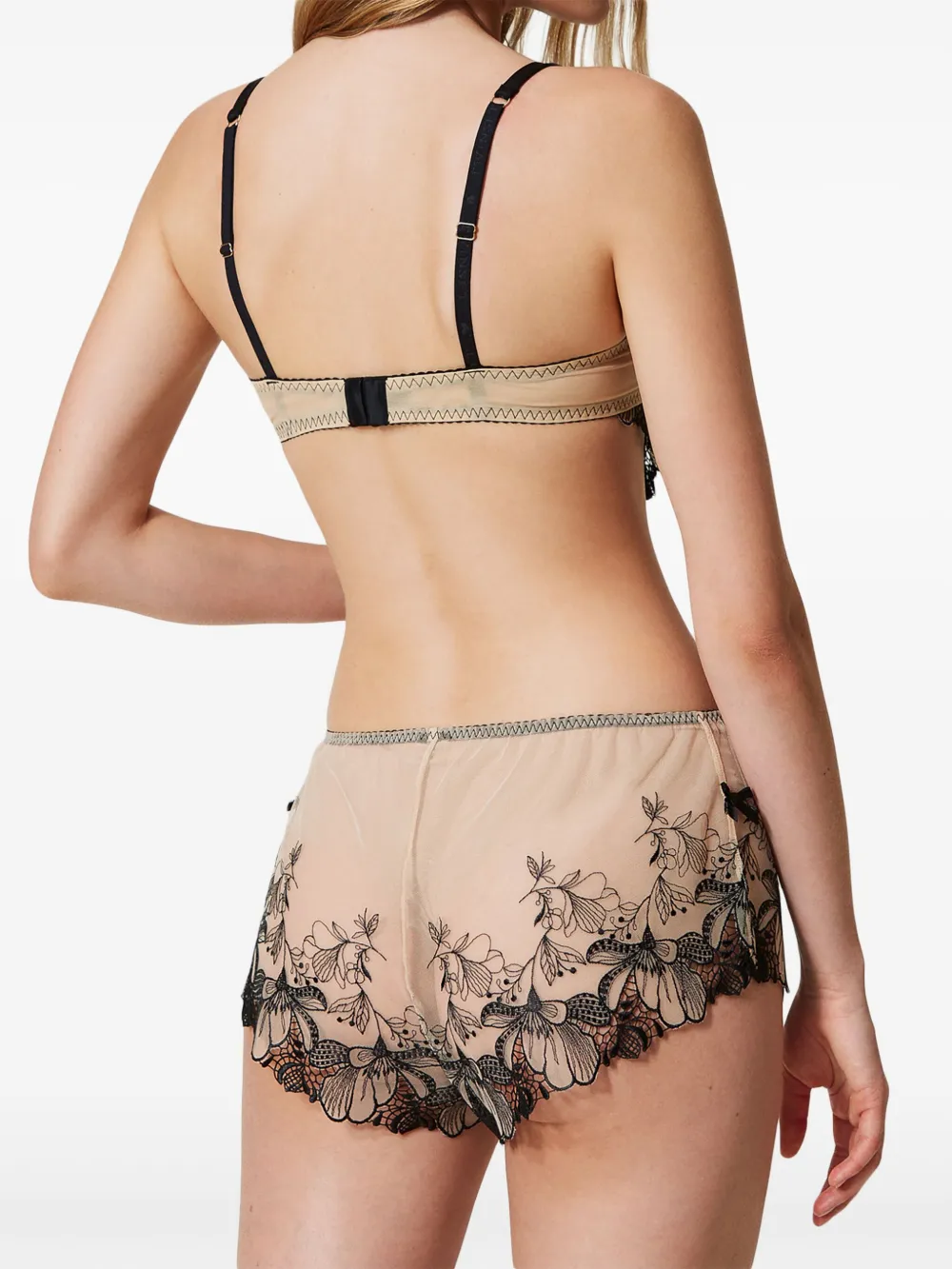 TWINSET Tulen slip met geborduurde bloemen Beige