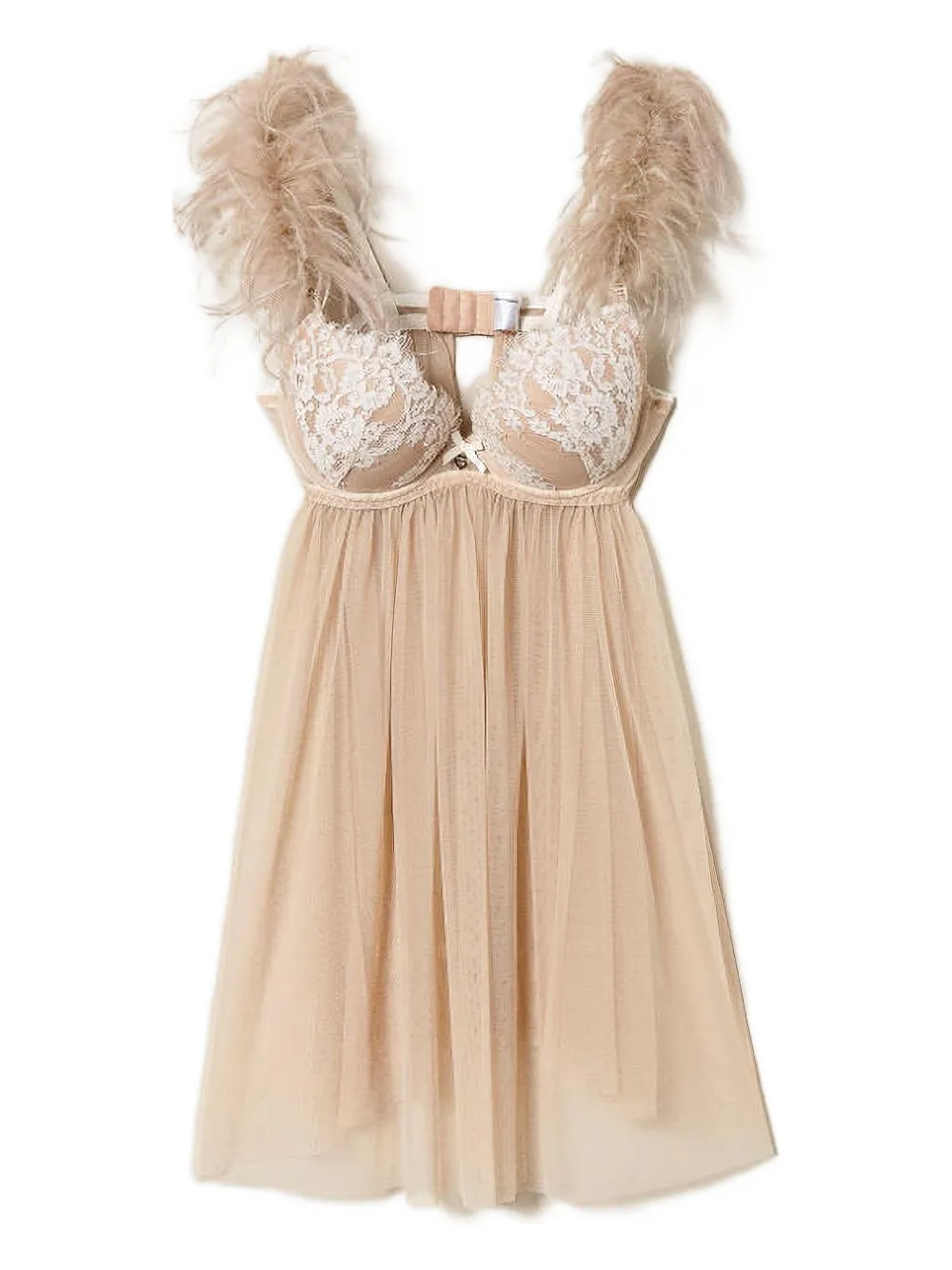 TWINSET feather-trimmed babydoll slip | Neutrals | Image 1