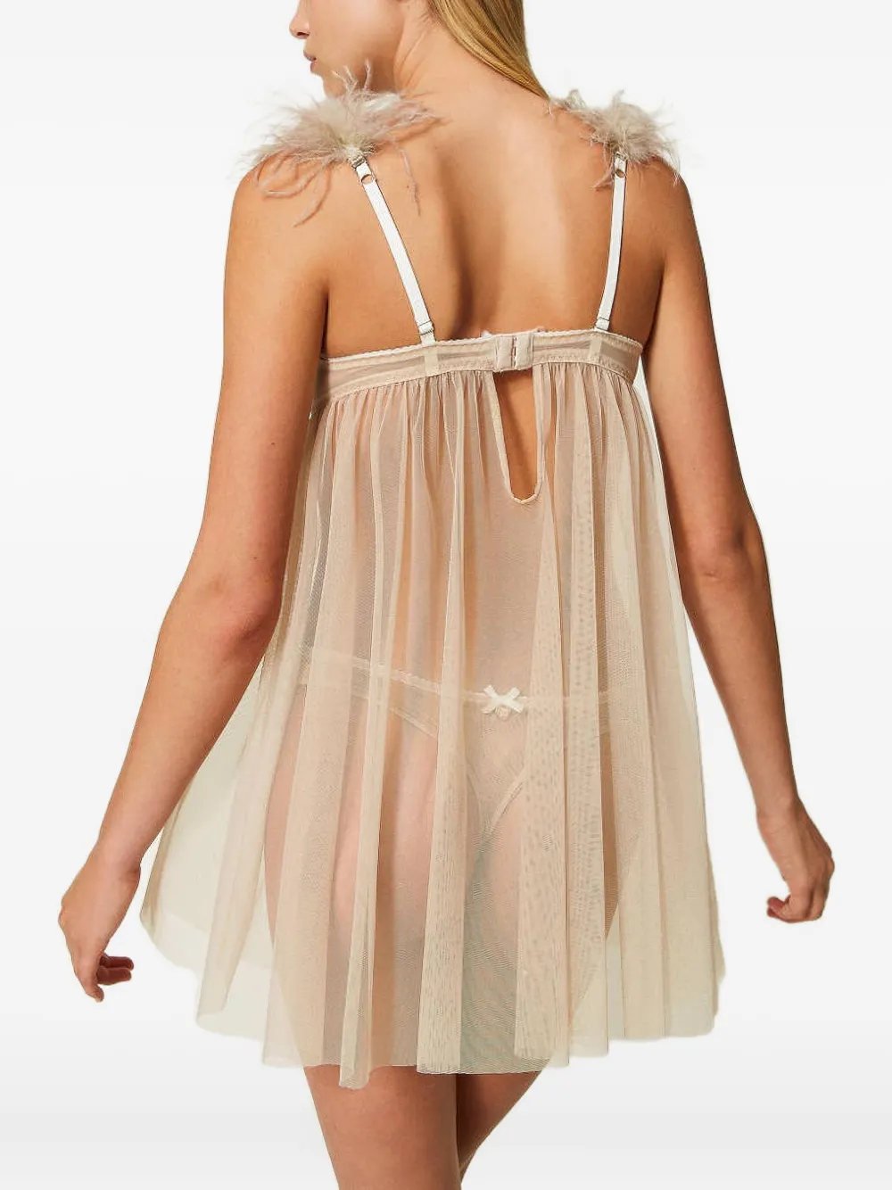 Twinset Feather-trimmed Babydoll Slip In Neutral