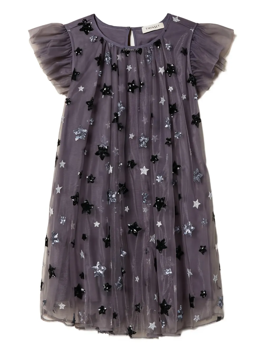 TWINSET Kids ruffled-sleeve star-embellished dress - Grigio