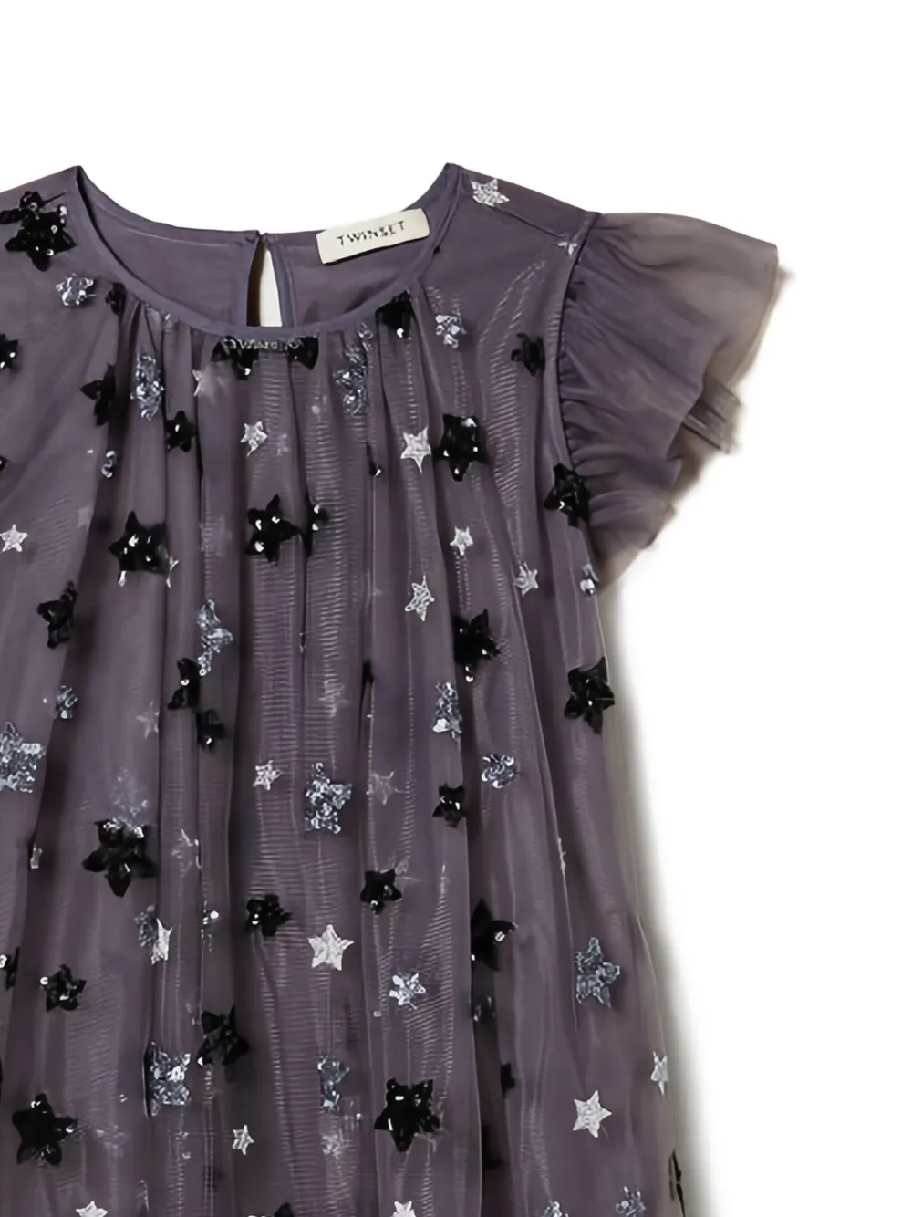 TWINSET Kids Jurk met ruches en verfraaid met sterren Grijs