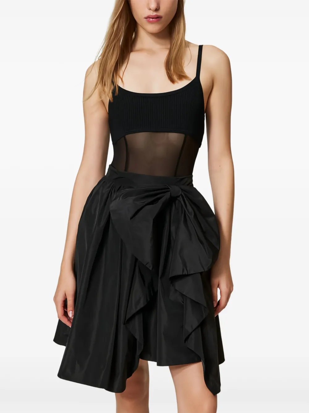 TWINSET bow-detail asymmetrical taffeta skirt - Zwart