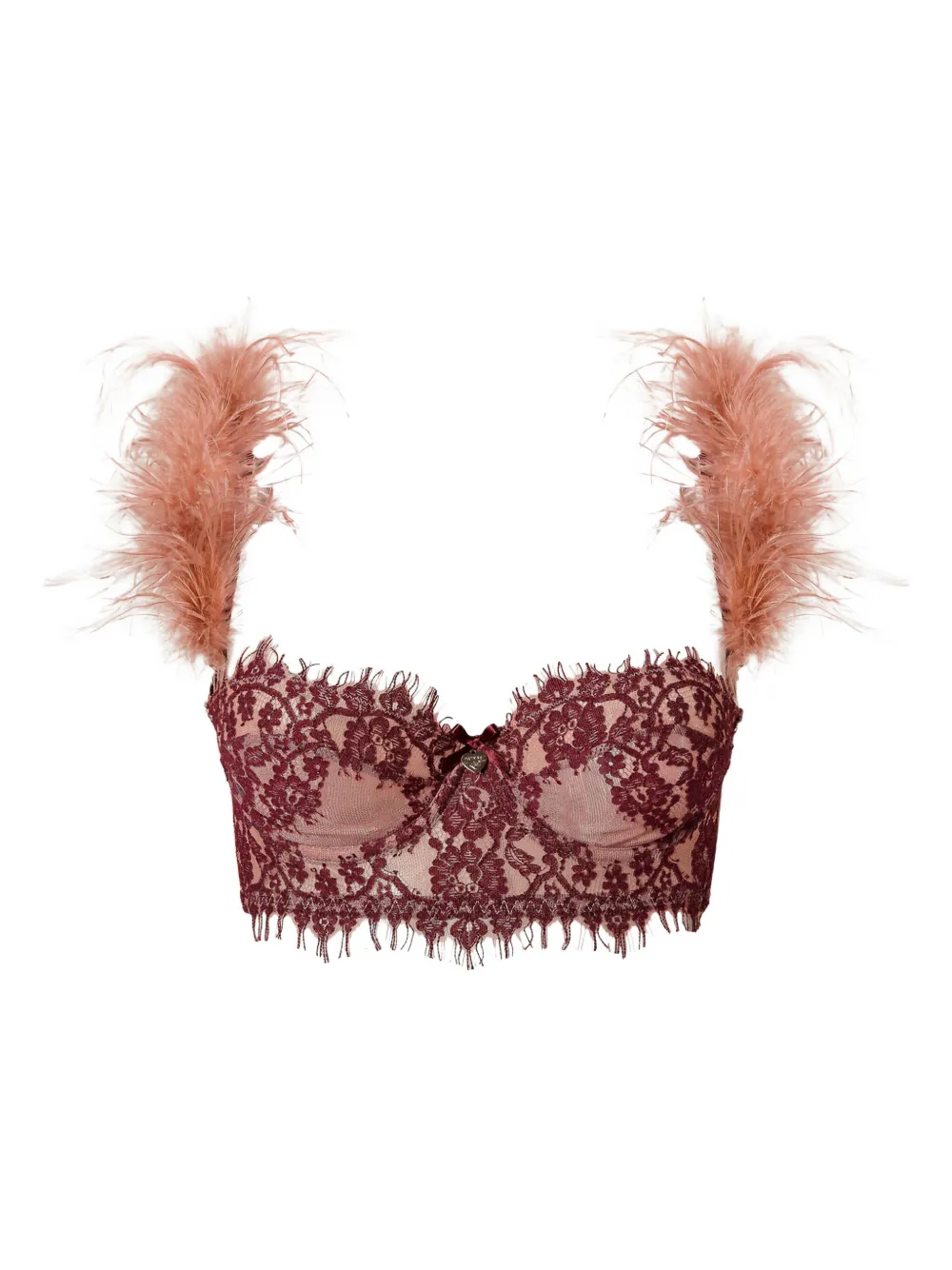 Twinset Feather-trimmed Balconette Bra In Brown
