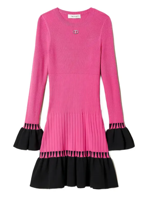 TWINSET Kids Geripptes Strickkleid mit Volants