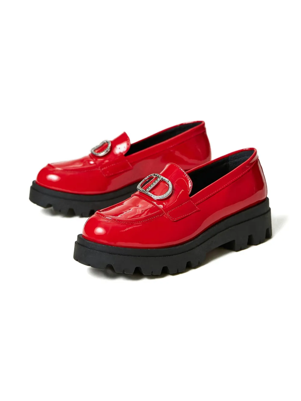 TWINSET Kids patent-leather Oval T loafers Red
