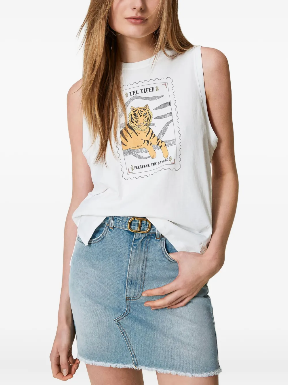 TWINSET tiger-print sleeveless vest | White | Image 1