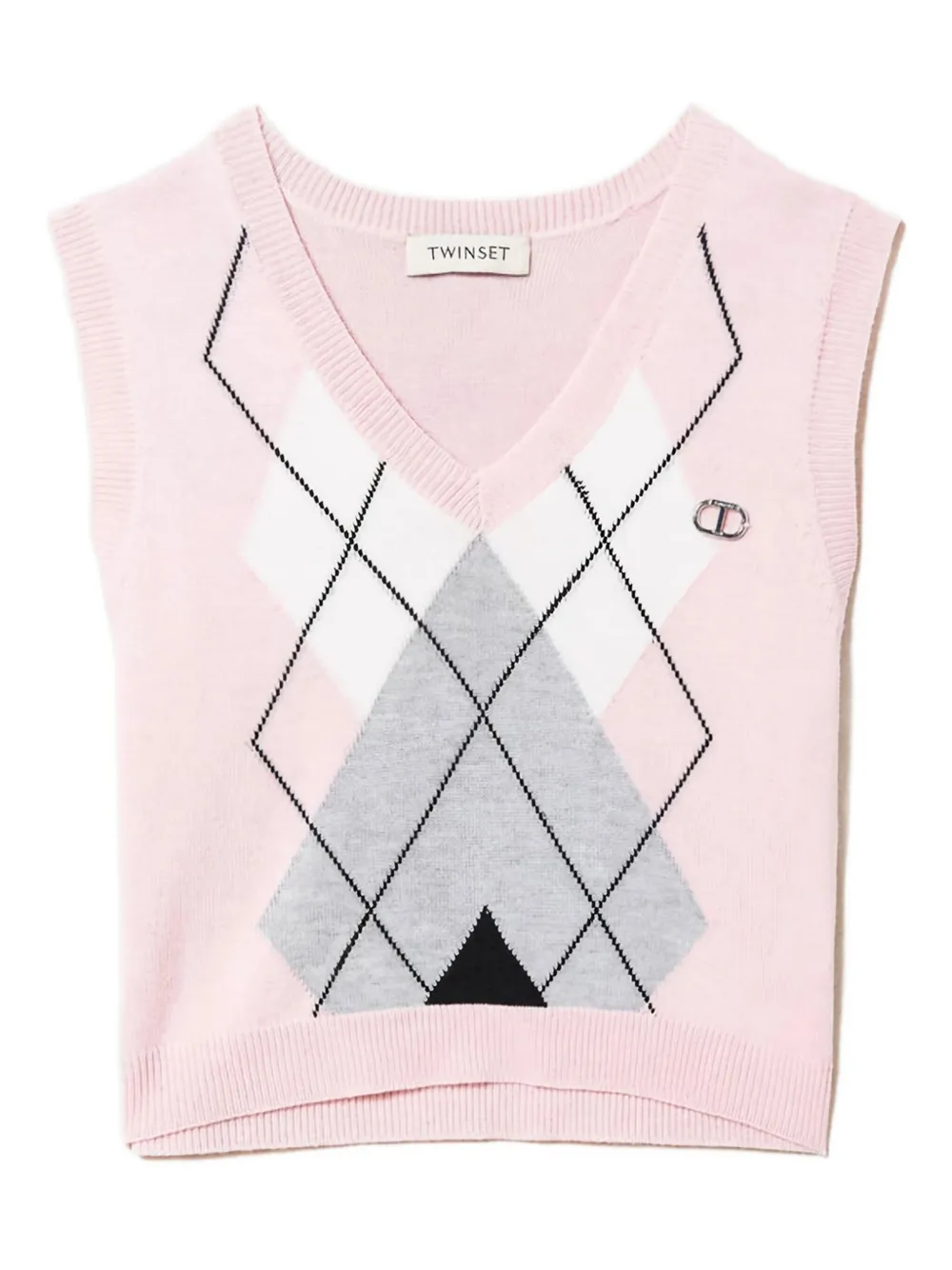 TWINSET Kids argyle-pattern V-neck vest | Pink | Image 1