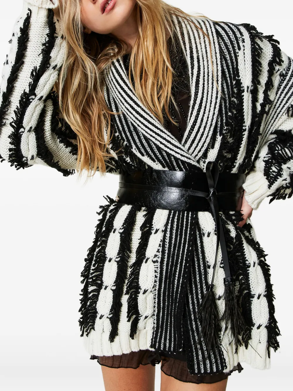 Twinset Feather-embellished Sash Belt In Black
