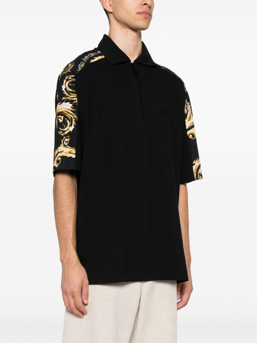 Shop Versace Jeans Couture Chromo Couture Polo Shirt In Black