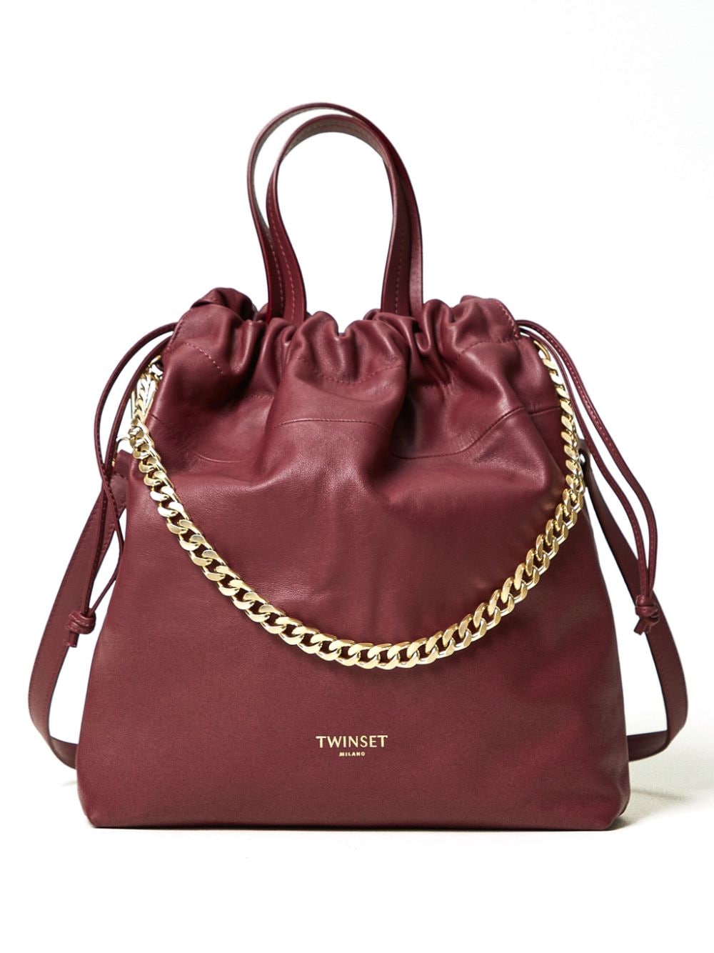 TWINSET DRAWSTRING LEATHER TOTE BAG 