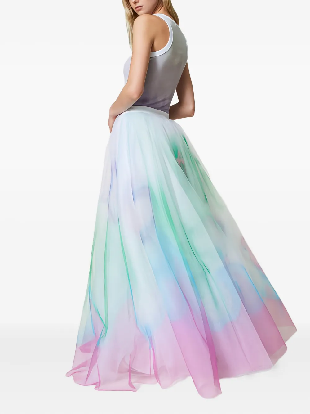 Twinset Sprayed-effect Tulle Full Skirt In White