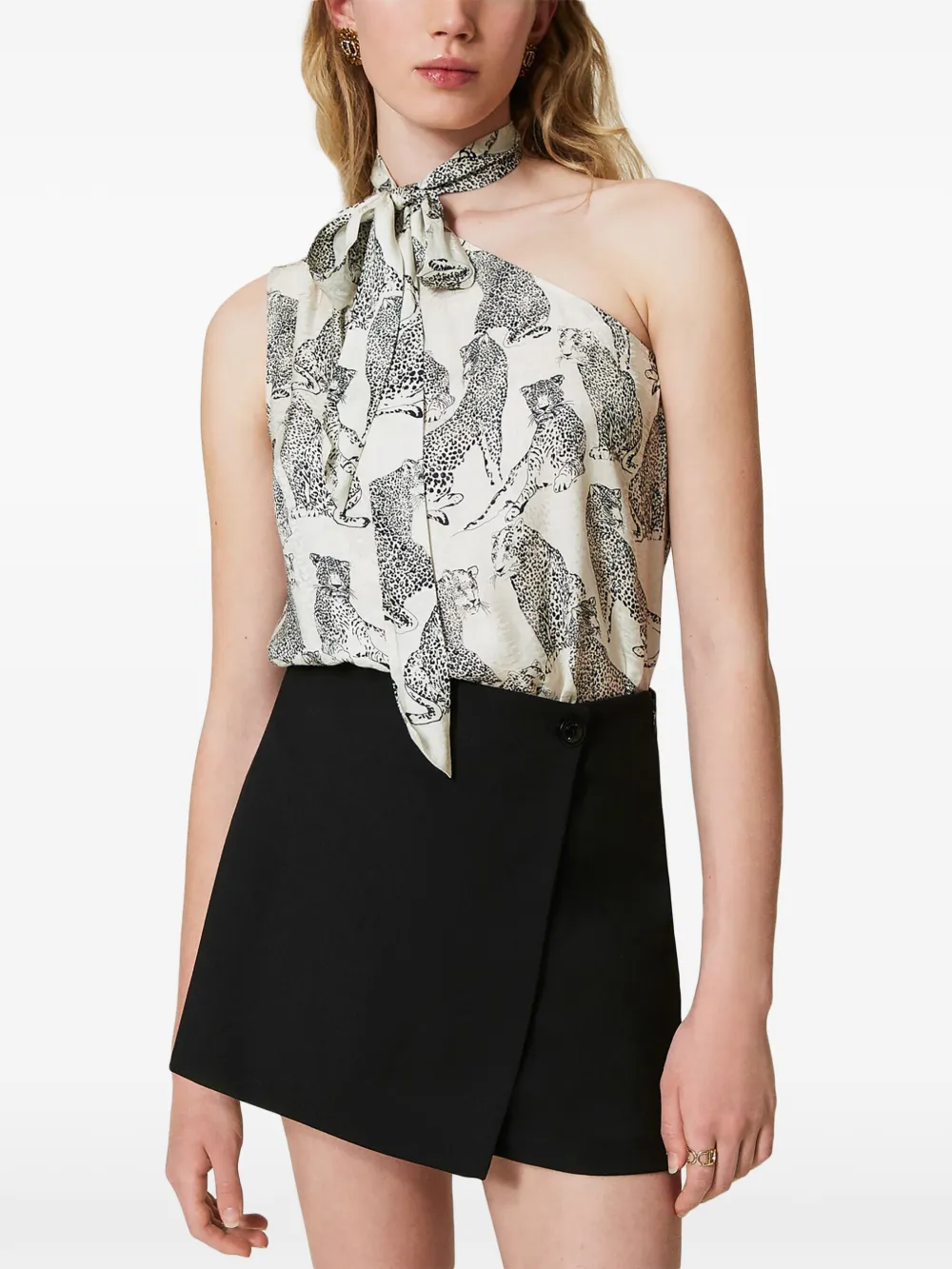 Twinset Graphic-print One-shoulder Blouse In Multi