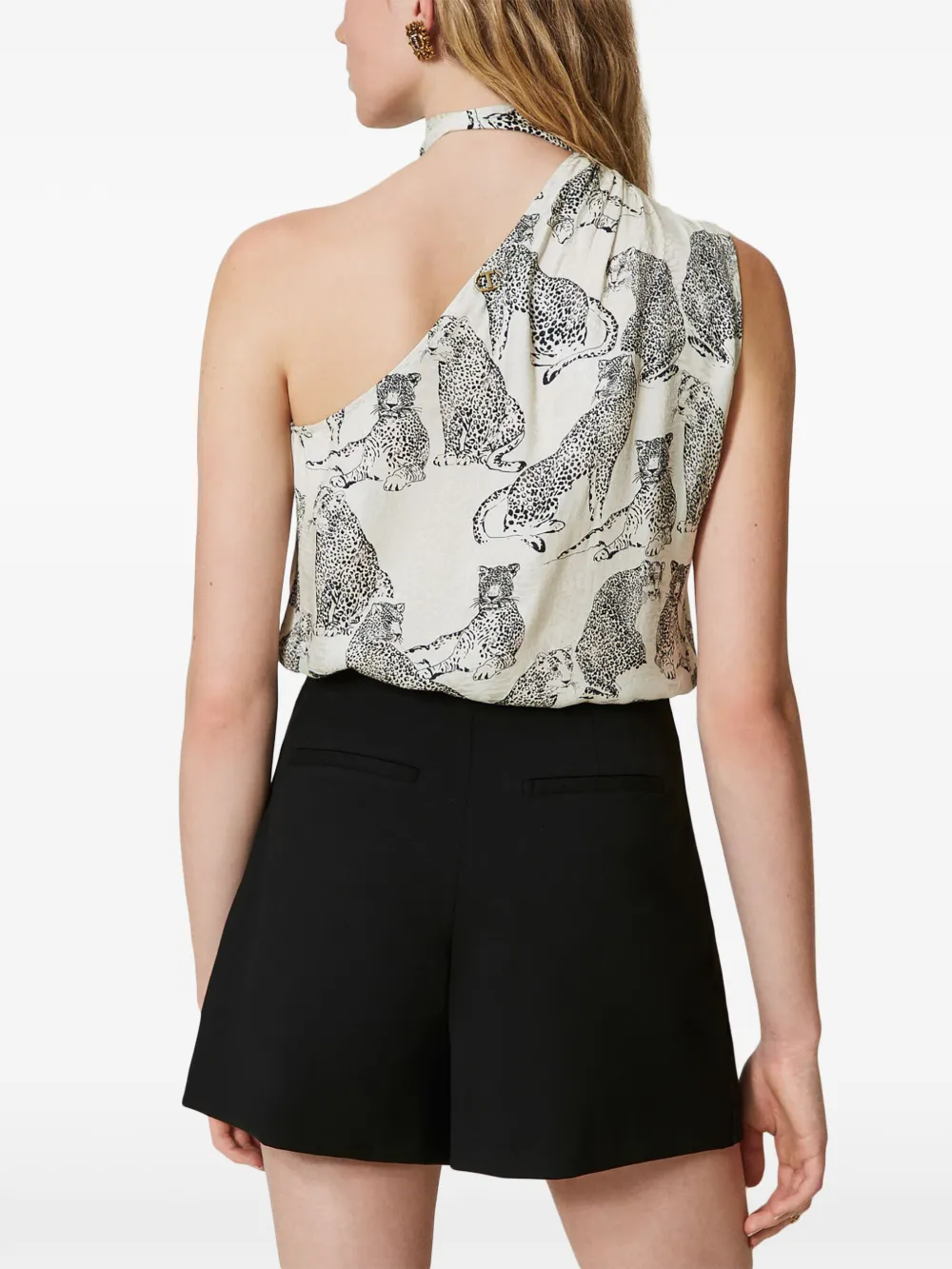 Twinset Graphic-print One-shoulder Blouse In Multi