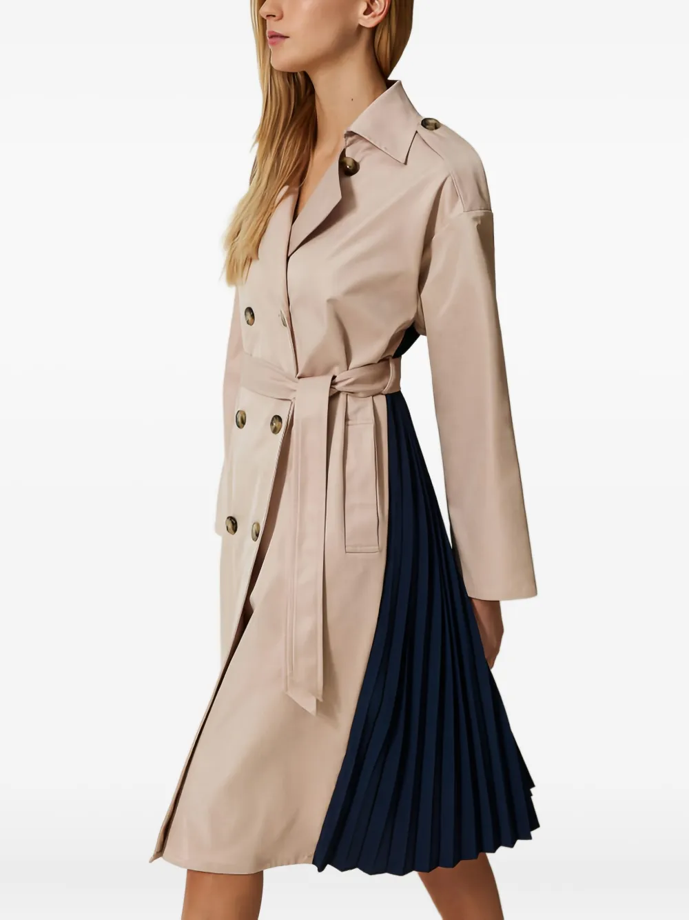 Twinset Double-breasted Trench Coat In Neutral