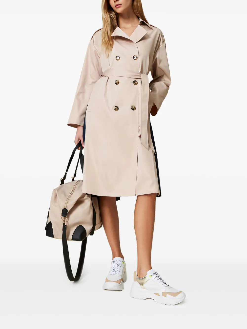 Twinset Double-breasted Trench Coat In Neutral