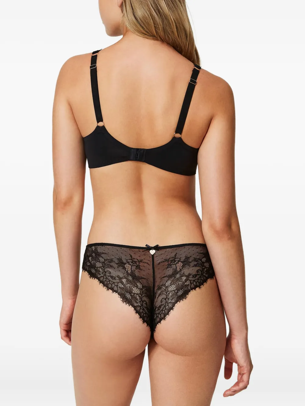 TWINSET Satijnen slip met kanten vlakken Zwart