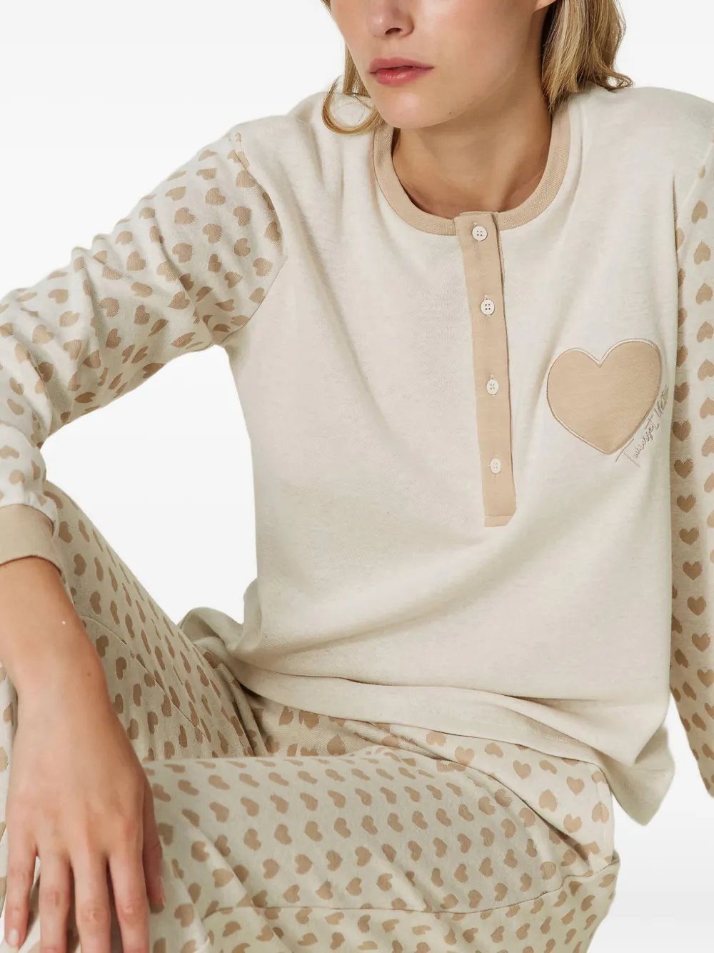 Twinset Jacquard-heart Pajamas In Neutral