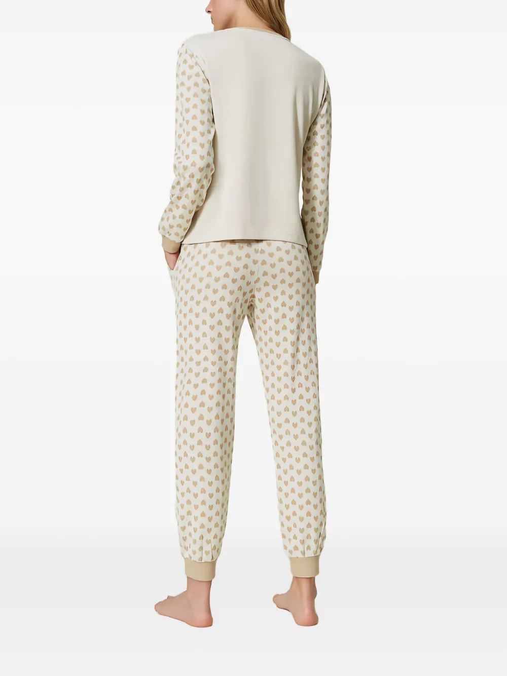 Twinset Jacquard-heart Pajamas In Neutral