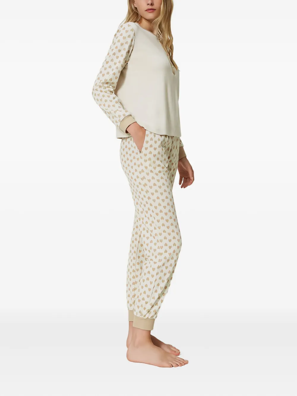 Twinset Jacquard-heart Pajamas In Neutral