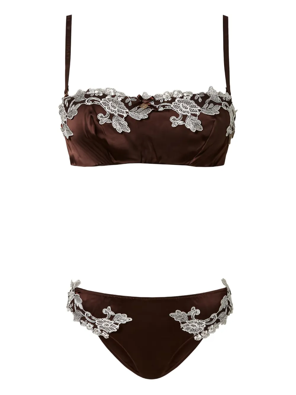 TWINSET lace-trim satin bra set | Brown | Image 1