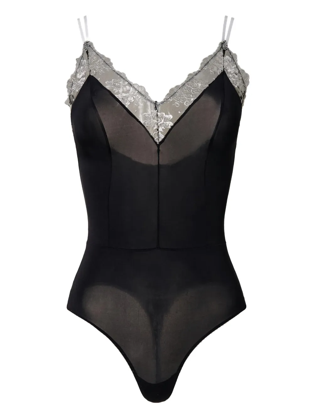 Twinset Tulle-lace Bodysuit In Black