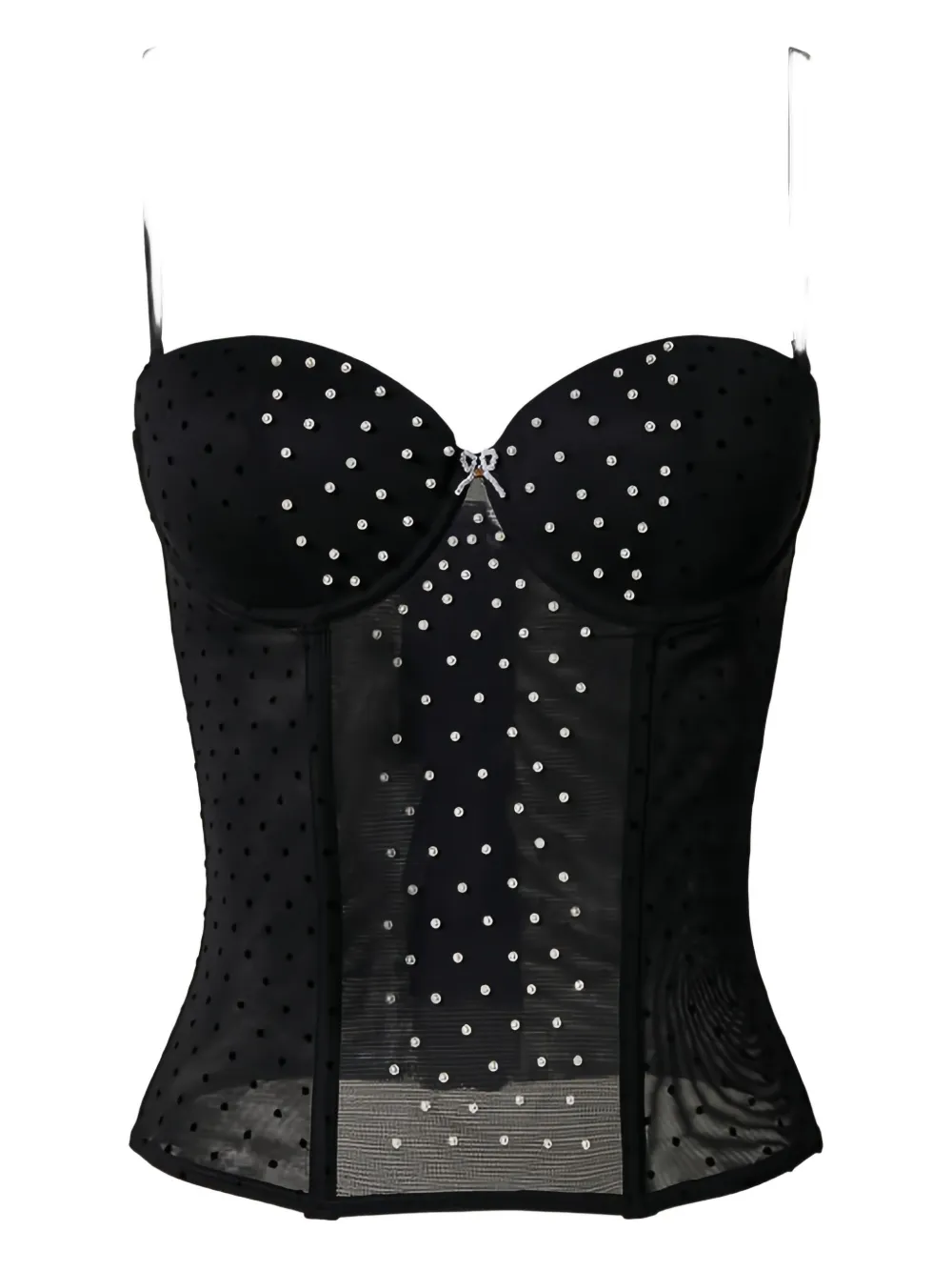 Twinset Pearl-embellished Tulle Corset In Black