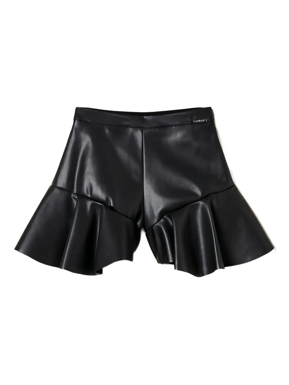 TWINSET Kids ruffled-hem faux-leather shorts - Nero