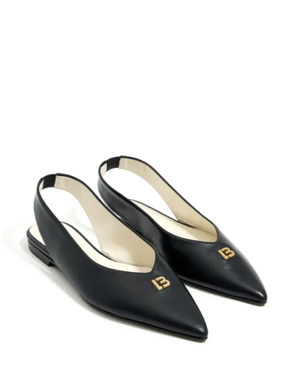 Bimba Y Lola Slingback Leather Ballerina Shoes Black
