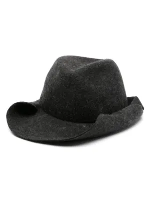 Yohji Yamamoto ヨウジヤマモト FEDORA HAT WOOL GABARDINE FEDORA HAT(M Black): Yohji Yamamoto POUR