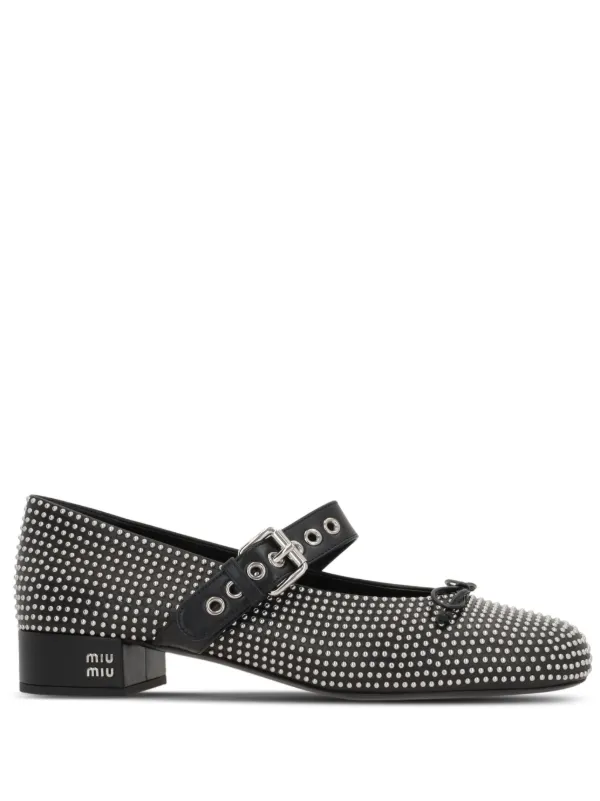 miu miu ブラック フラットシューズ Miu Miu バックル フラットシューズ | ブラック | FARFETCH JP