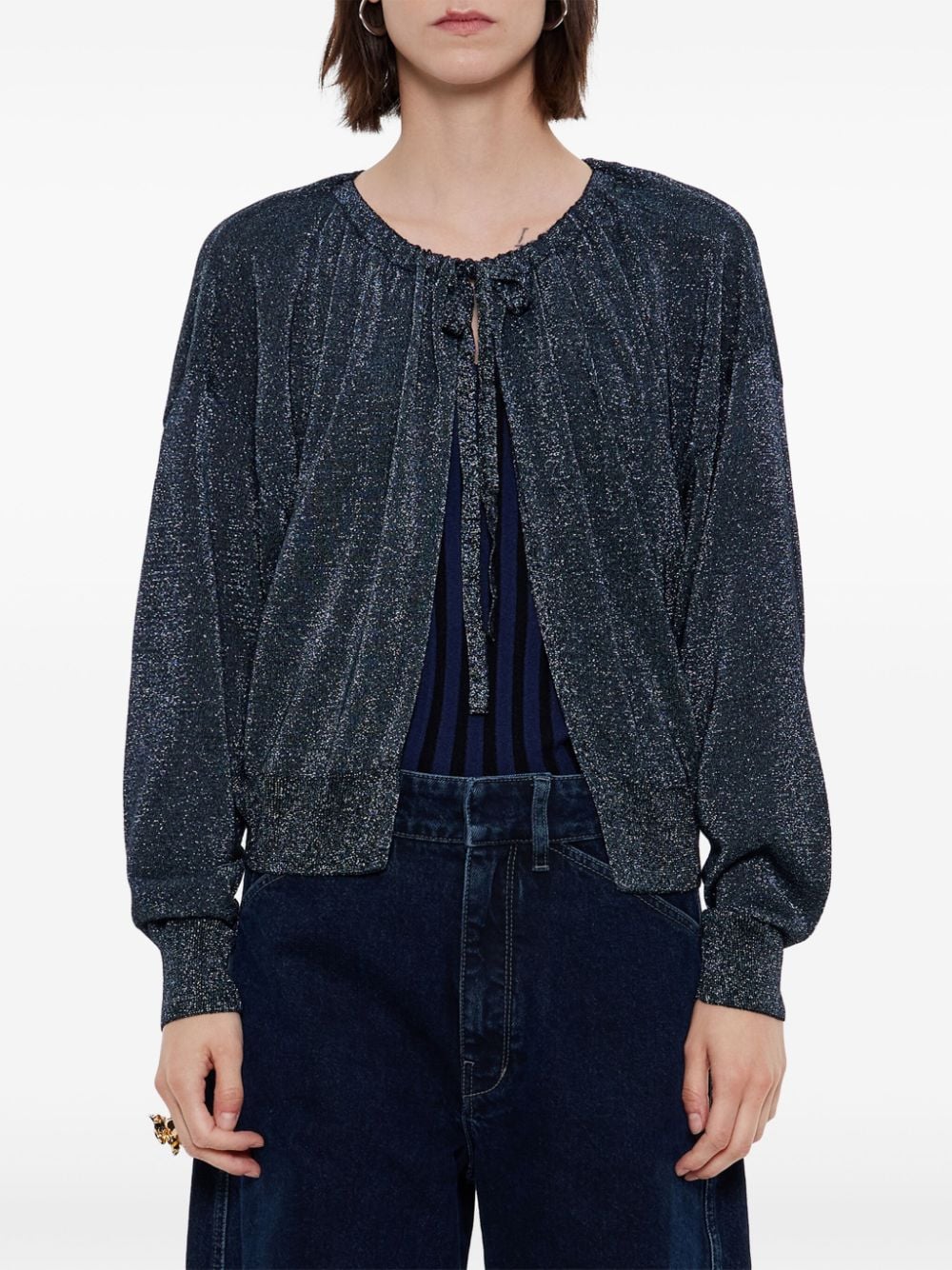 Shop Bimba Y Lola Metallic-threading Cardigan In Blue