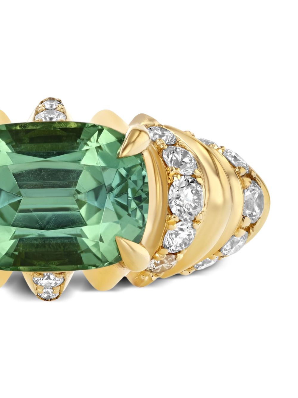 Lizzie Mandler Fine Jewelry 18kt yellow gold Crescent emerald and diamond ring