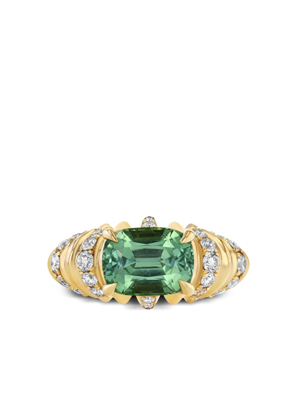 18kt yellow gold Crescent emerald and diamond ring