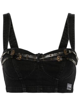 Versace Jeans Couture Decorative Buckle Crop Top Black Farfetch