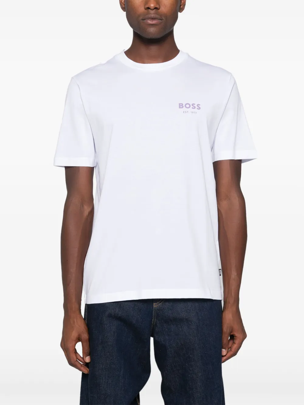 BOSS Katoenen T-shirt met rubberen logo Wit