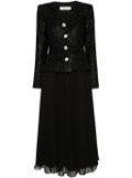 Self-Portrait bouclé chiffon midi dress - Black