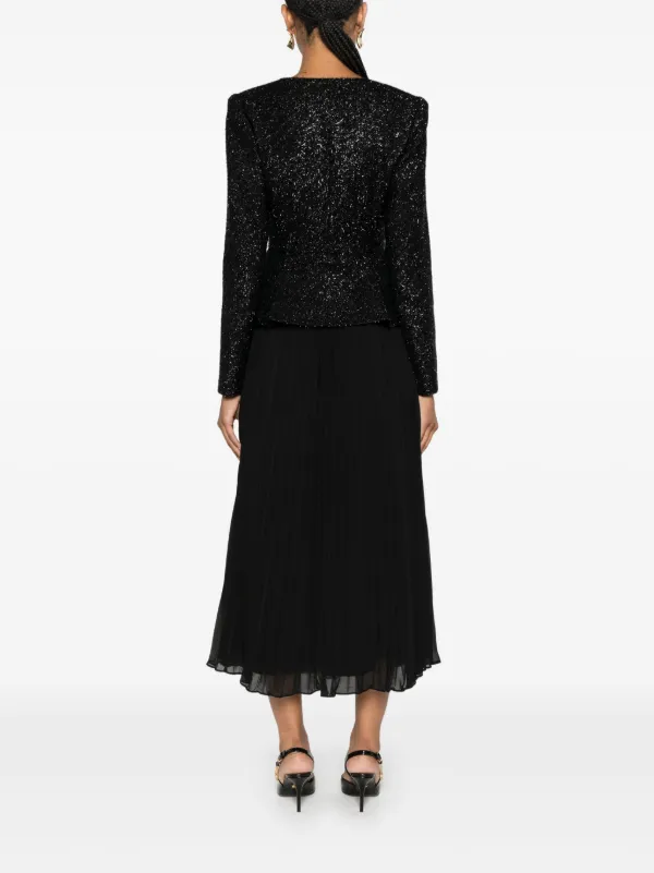 self portrait boucl and chiffon midi dress Boucl and chiffon midi dress in pink - Self Portrait