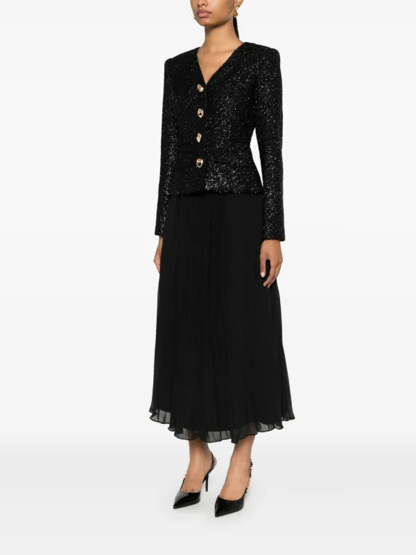 self portrait boucl and chiffon midi dress self-portrait - Pink Boucle Midi Dress