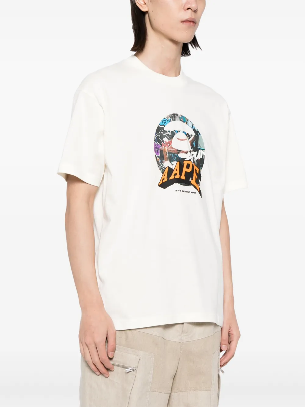 AAPE BY *A BATHING APE Katoenen T-shirt met logoprint Beige