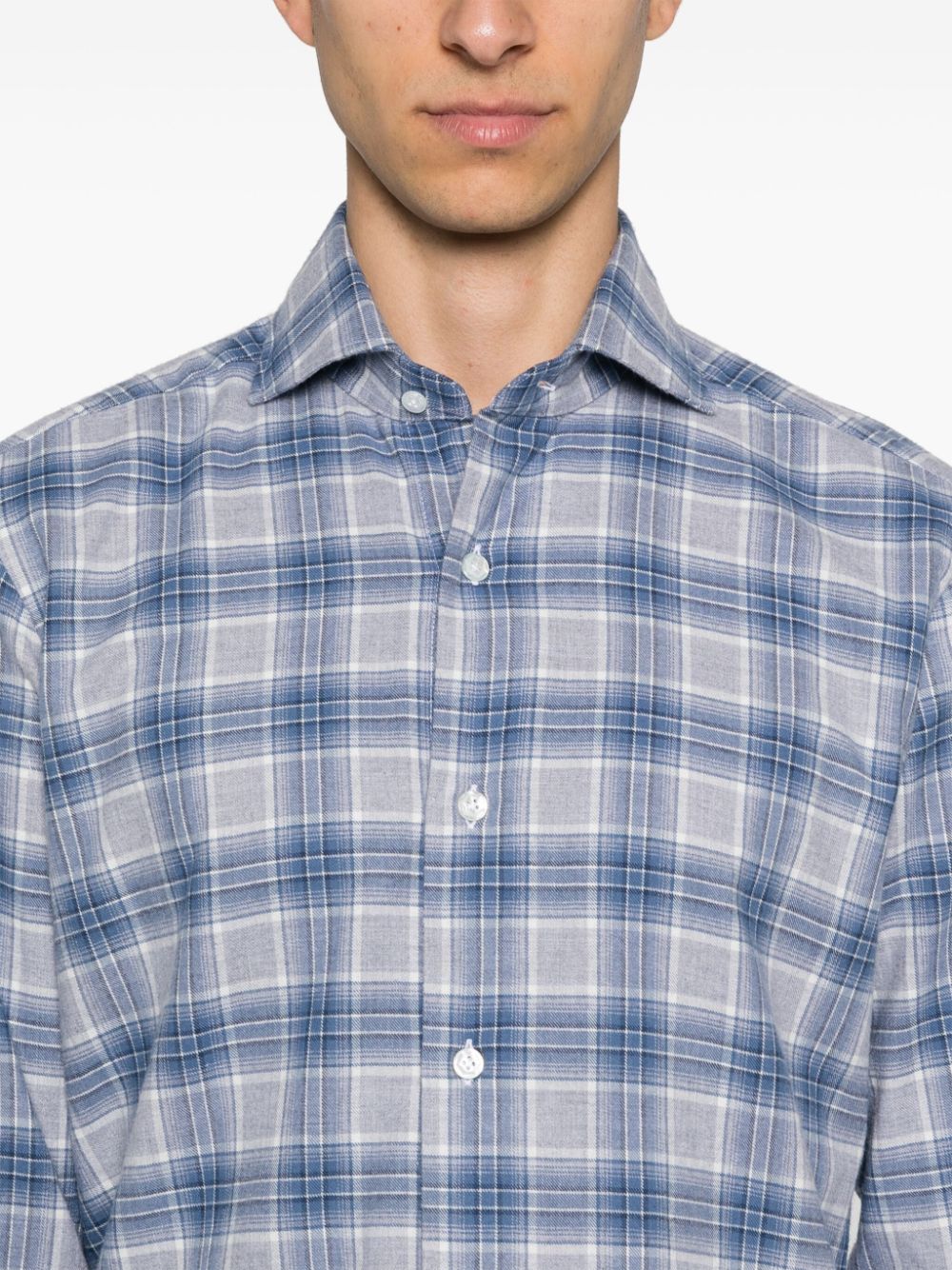 Shop Barba Checked Shirt In Blue